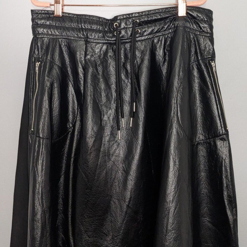 Nuuts Black Faux Leather Neoprene Maxi Skirt Zip Pockets Y2K Goth Club Kid 2XL - Picture 5 of 9
